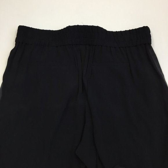 REBECCA TAYLOR Black Shiny Silk Tuxedo Trim Pull On Tapered Leg Soft Pant - Picture 8 of 10